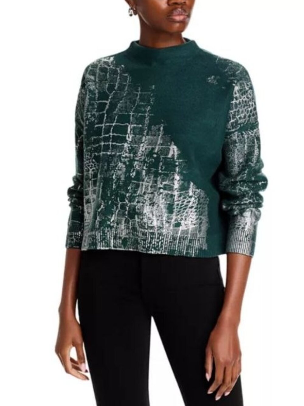 $295 Adrienne Landau Crocodile Foil Print Funnel Neck Sweater Size XL